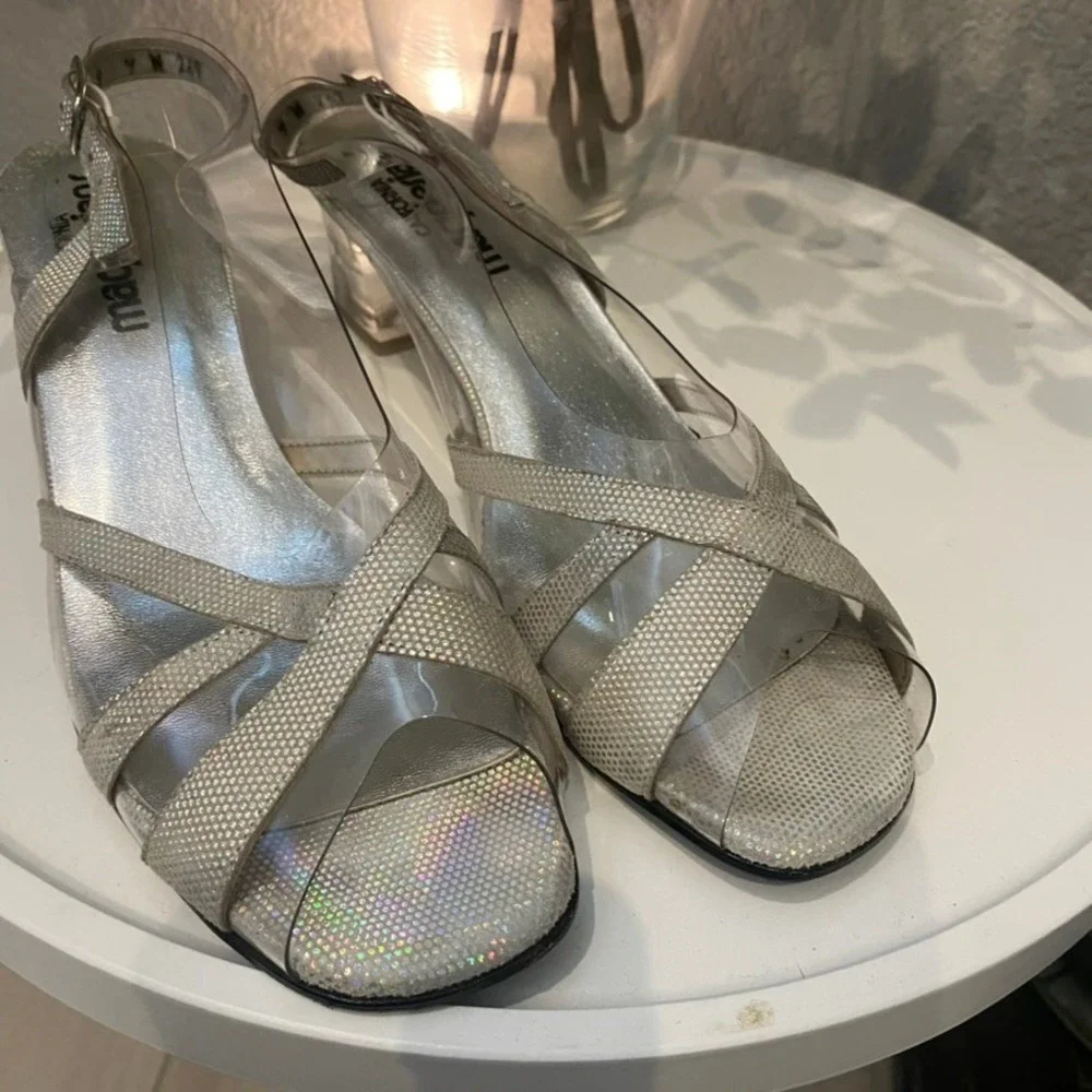 Vtg California Magdesians Silver & Clear Lucite Heels Slingback Cinderella 9